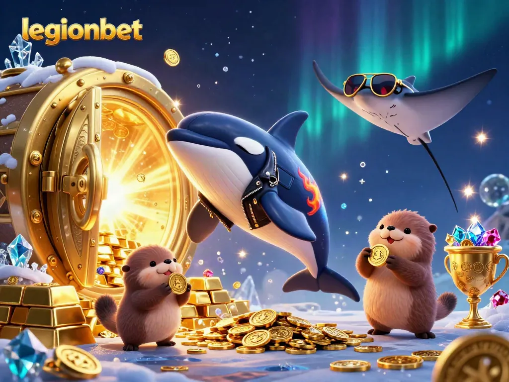 Experience winning thrills at legionbet with an orca whale, stingray, and otters celebrating big wins!