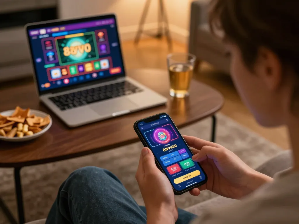 Player engaging with the 88vvgo casino app at home, enjoying online gaming responsibly.