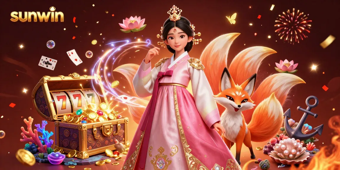 Experience winning with sunwin in this 3D digital illustration filled with vibrant casino elements.
