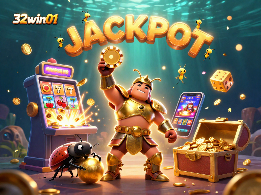 Engage with 32win01's thrilling gaming experience featuring joyful characters and dynamic casino elements.