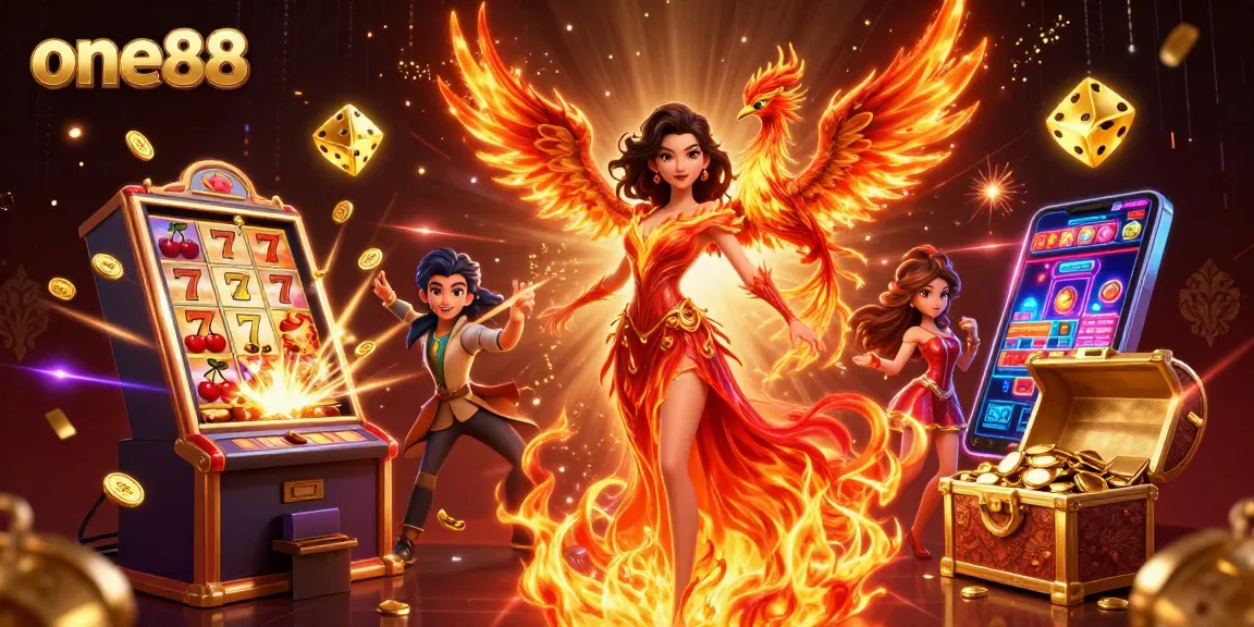 Experience thrilling wins with one88 in this dynamic casino world featuring a stunning illustration.