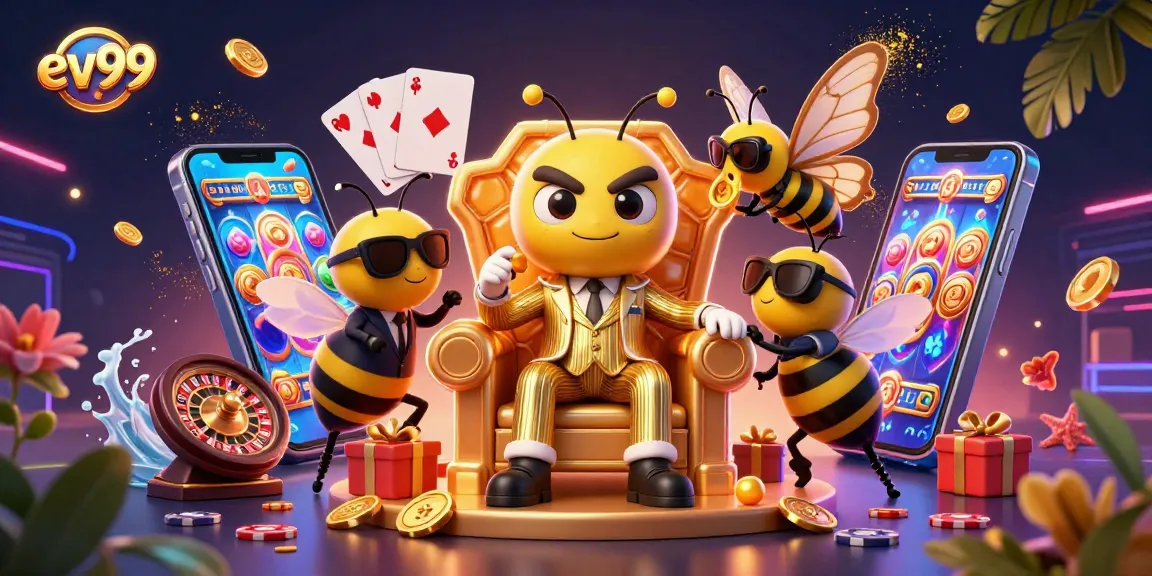 Win big with ev99 in a vibrant 3D illustrated casino scene full of action and excitement.