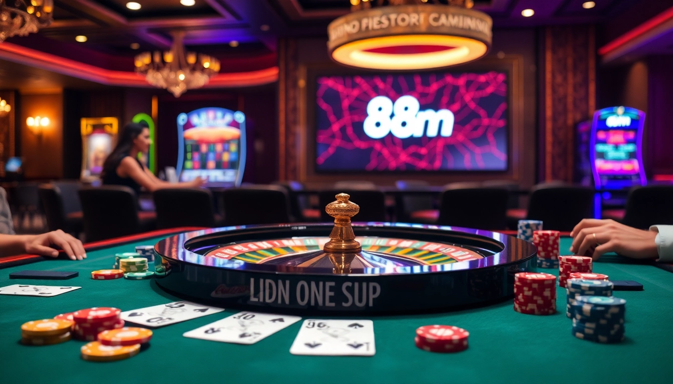 Players engaging at a luxury casino table with 88nn branding while enjoying an exciting gambling experience.