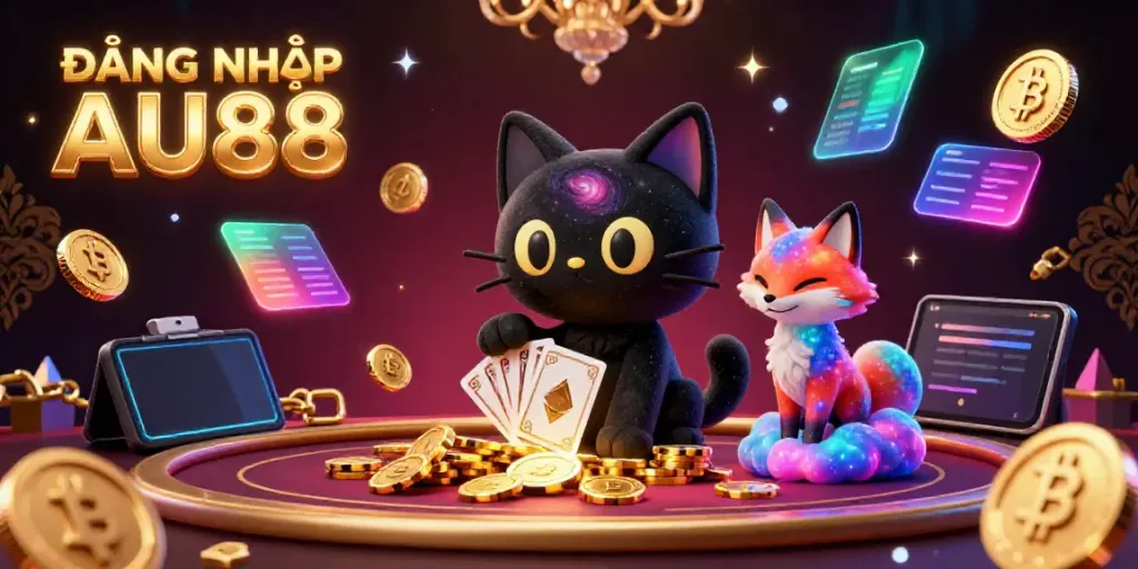 Experience the cosmic charm with ĐĂNG NHẬP AU88 where the black hole cat draws in golden chips in this vibrant casino scene.