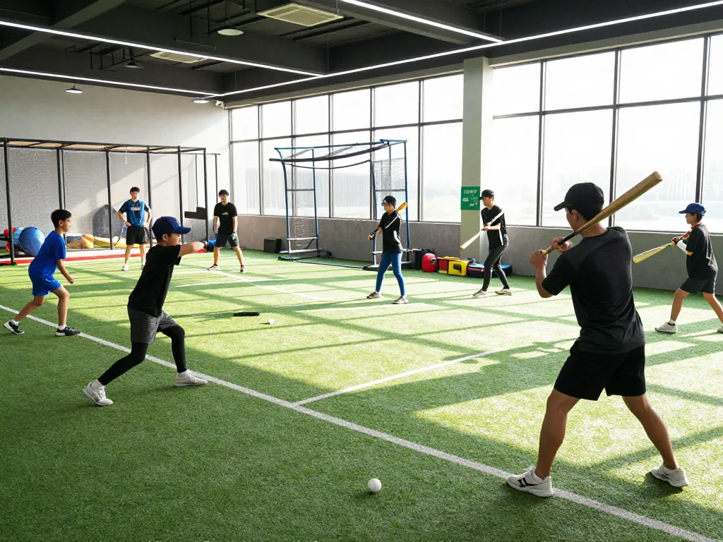 Hitclub athletes training in modern facility, dynamic baseball drills.