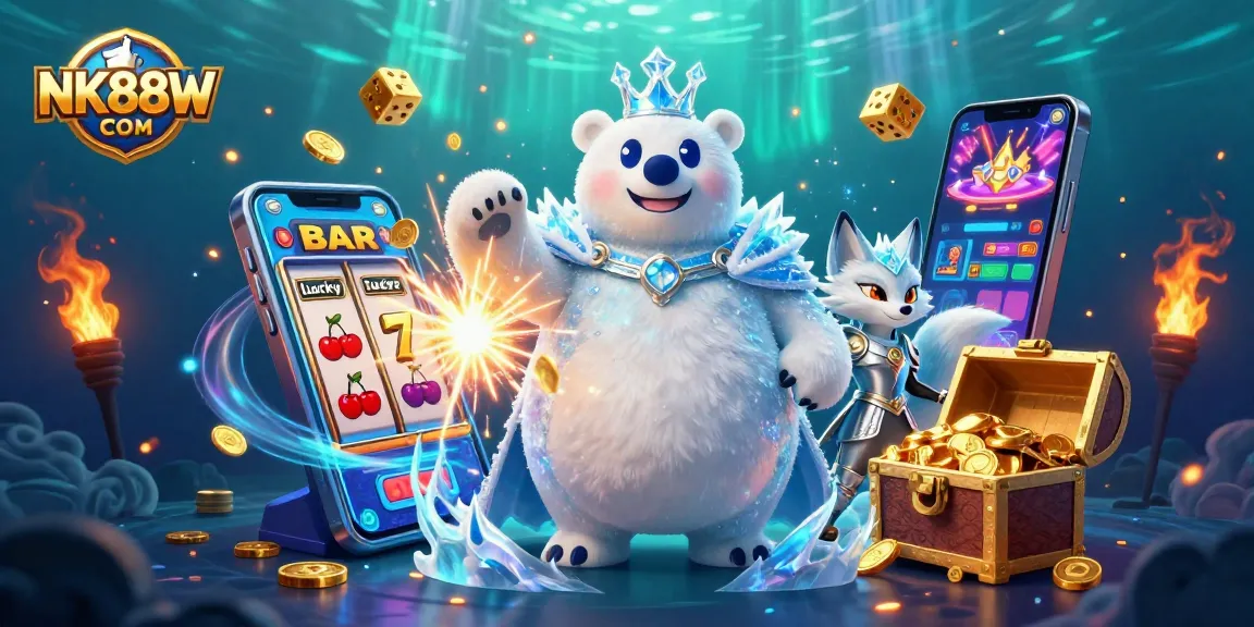 Experience the thrilling atmosphere of NK88W COM with vibrant casino games in an engaging 3D scene.