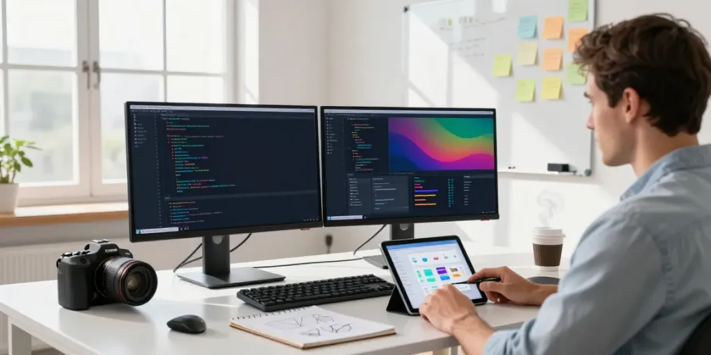 Developer showcasing instant indexing concepts in a tech workspace.
