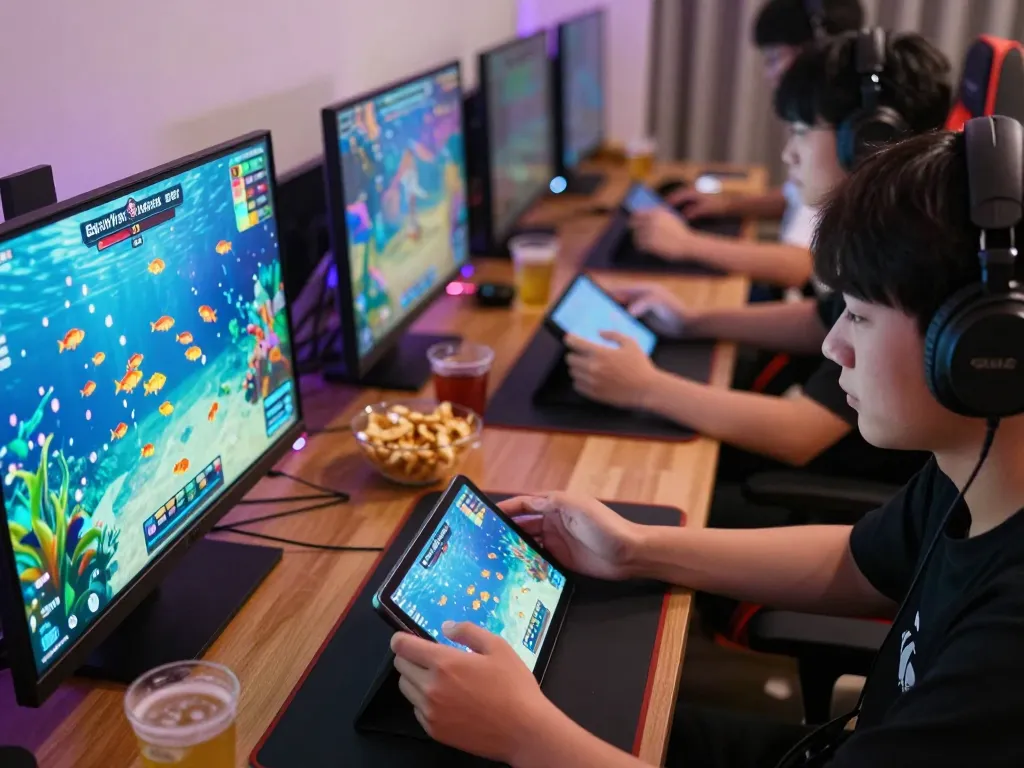 Excited players engaging in bắn cá đổi thưởng online, showcasing vivid graphics and competitive gameplay.