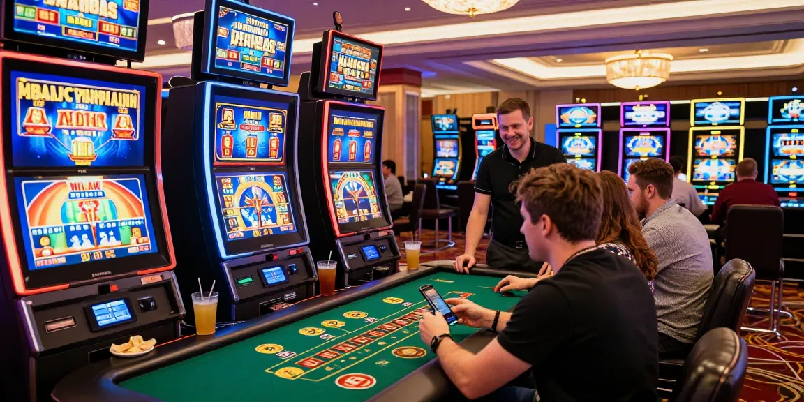 Dynamic players enjoying credit card casinos UK in a lively casino atmosphere filled with excitement and popular slot games