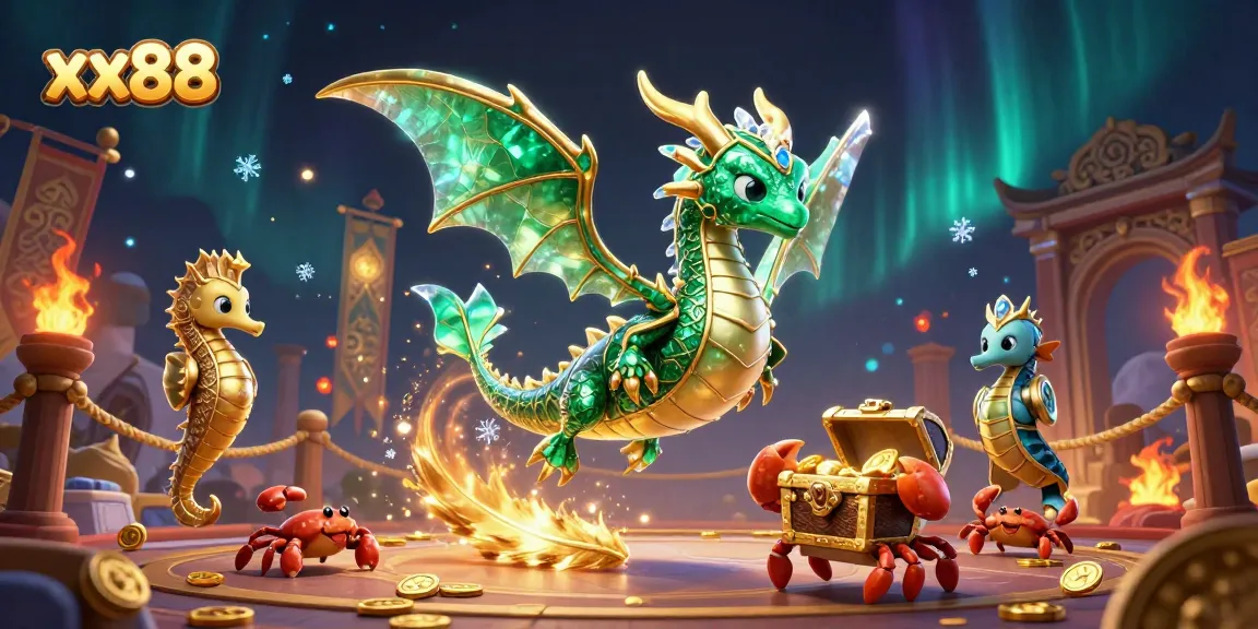 Engage in the thrilling world of xx88 with a vibrant 3D casino scene featuring a majestic sea dragon.