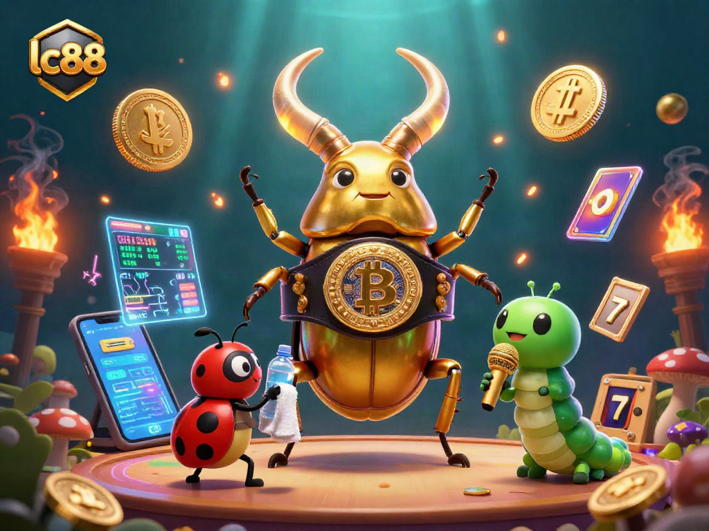 Experience thrilling gameplay with lc88's vibrant casino scene featuring crypto coins and dynamic slot elements.