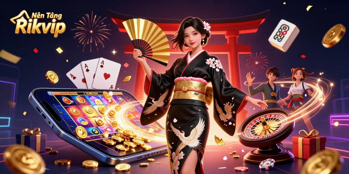Experience the thrill of Nền Tảng Rikvip with colorful slots and gaming moments in a vibrant scene.