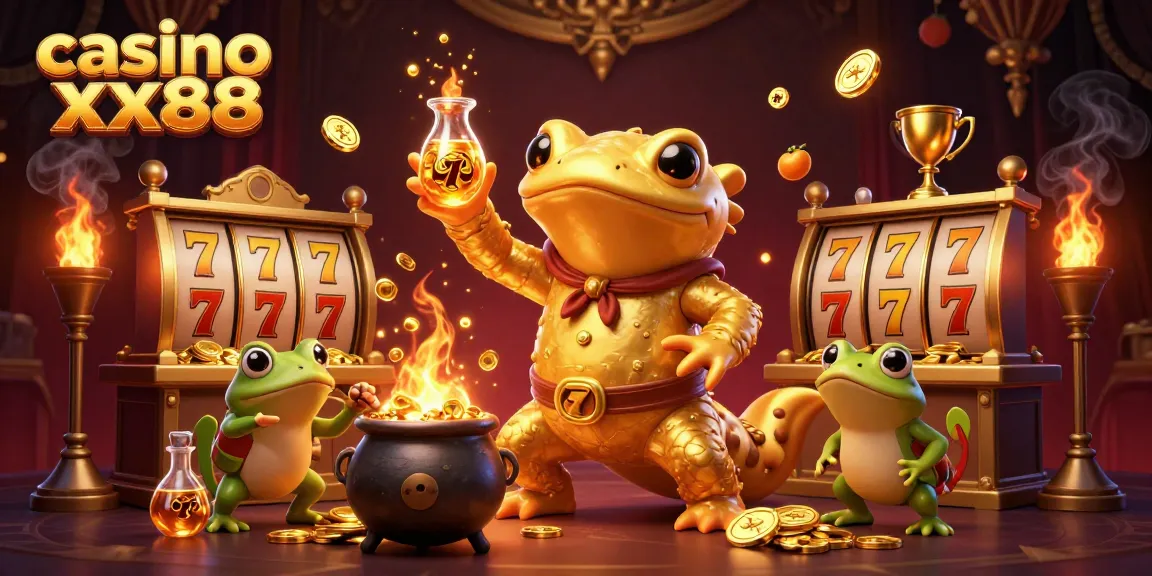 Experience the thrill at casino xx88 with a dynamic scene of a golden salamander and gaming elements.