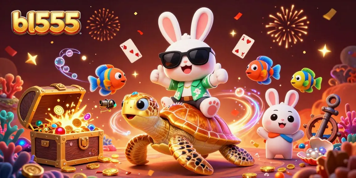 Join the excitement at bl555 casino with a vibrant underwater theme, featuring animated characters and casino elements.
