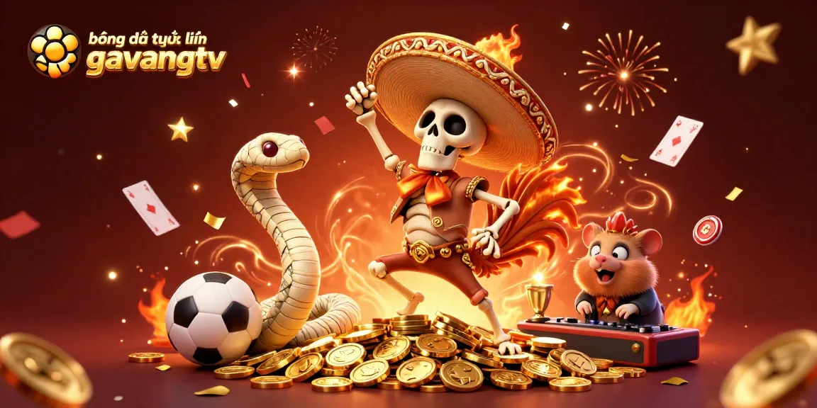 bóng đá trực tuyến gavangtv showcases a lively betting scene with dynamic sports elements and colorful characters.