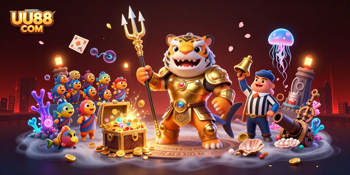Win exciting prizes at UU88 COM with a dynamic underwater casino experience featuring a shark gladiator.