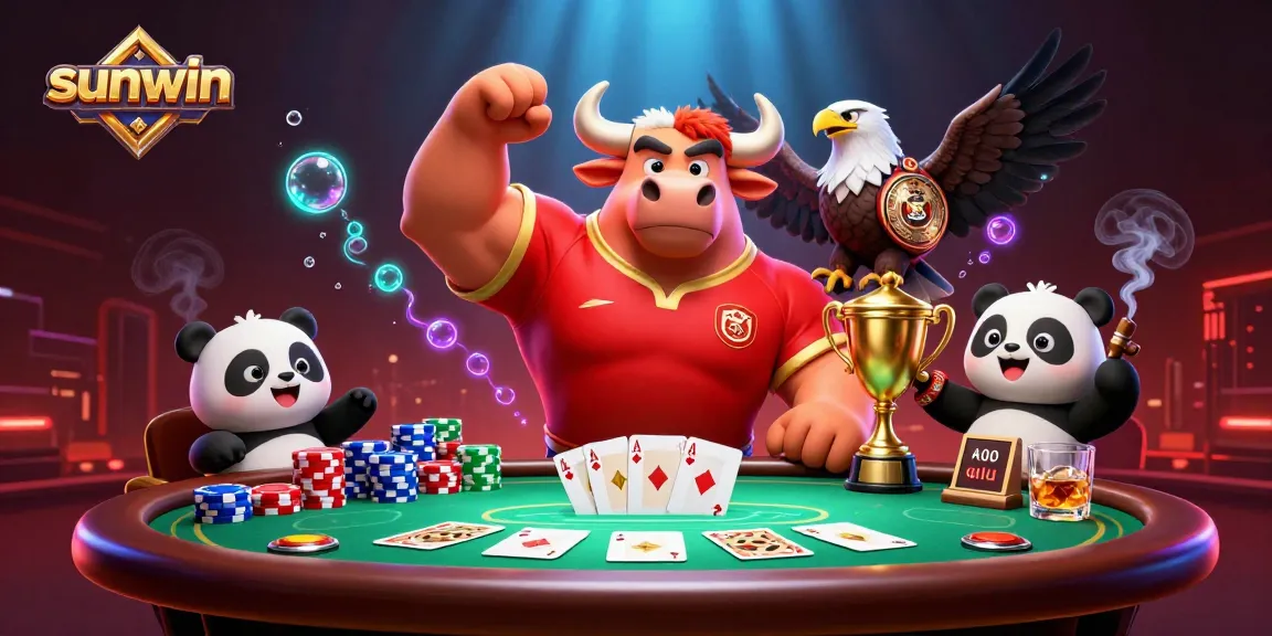 Experience thrilling victories at sunwin with our vibrant casino illustration featuring games and mascots.