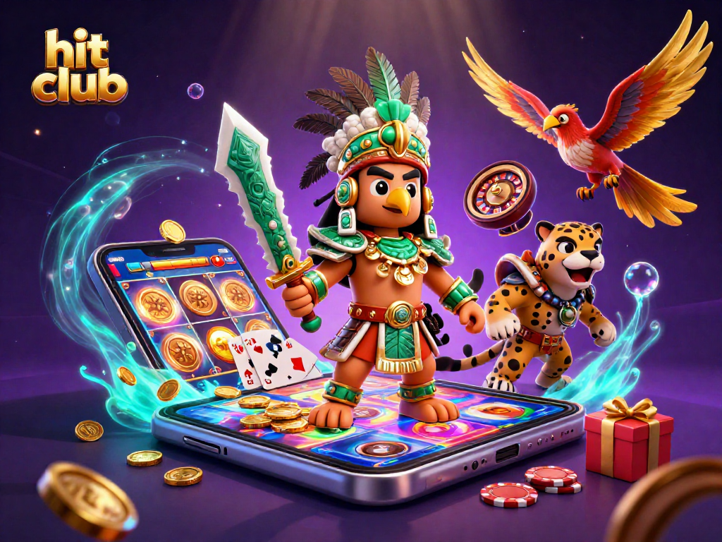 Hit club scene with Aztec warrior and jaguar amid dynamic casino elements