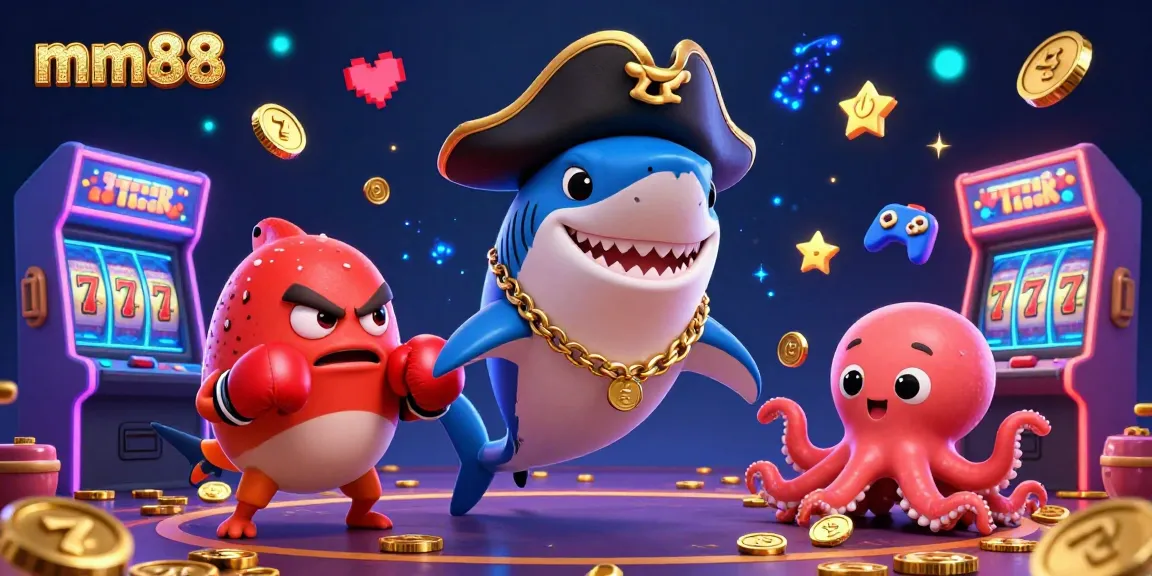 Experience thrilling gameplay with mm88 in this vibrant casino illustration featuring animated characters and slot games.