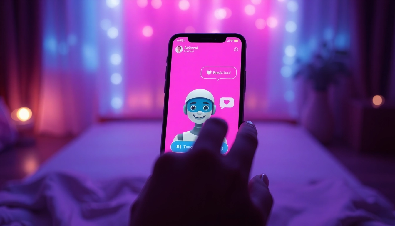 Engaging visual of a sex chat AI on a smartphone screen, showcasing human-like interaction in a cozy digital environment.