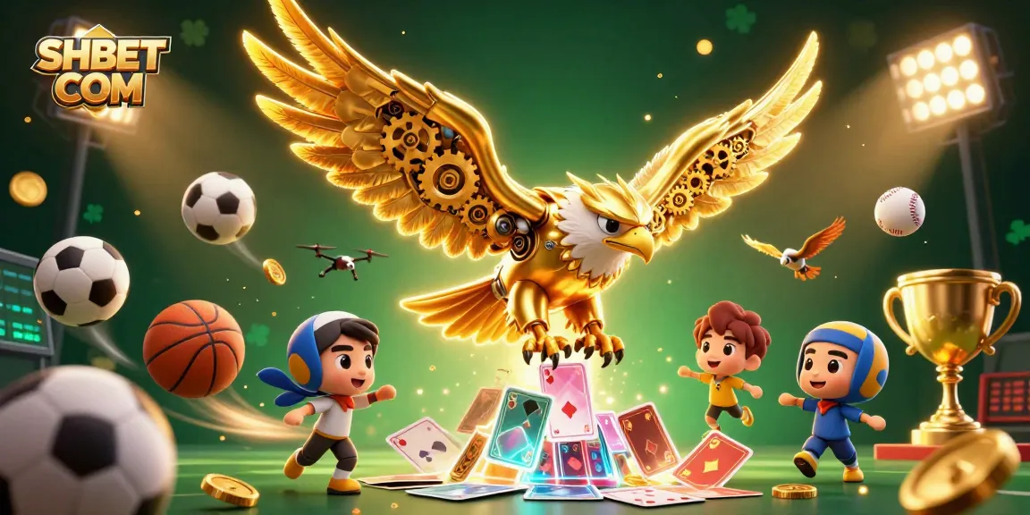 Engage with SHBET COM's thrilling casino experience featuring a golden eagle amidst high-stakes action.