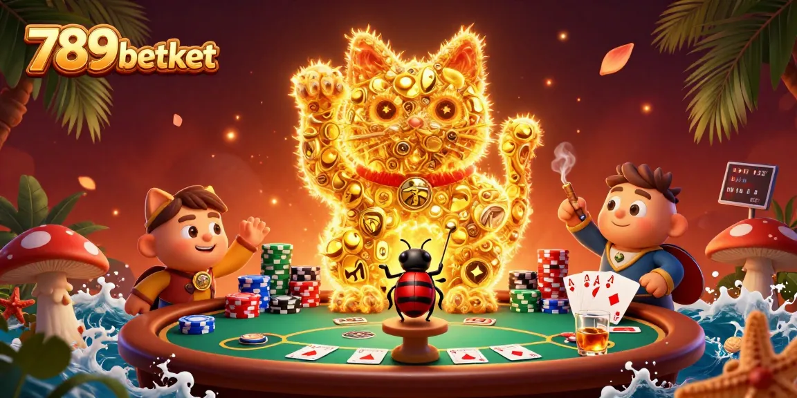 Experience the vibrant world of 789betket with a lucky cat and casino symbols, all in dynamic 3D.