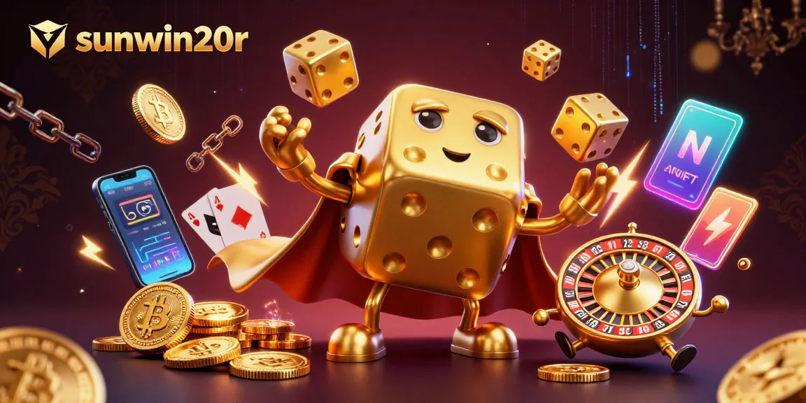 Engage with sunwin20r through an exciting 3D casino illustration showcasing vibrant gambling elements.
